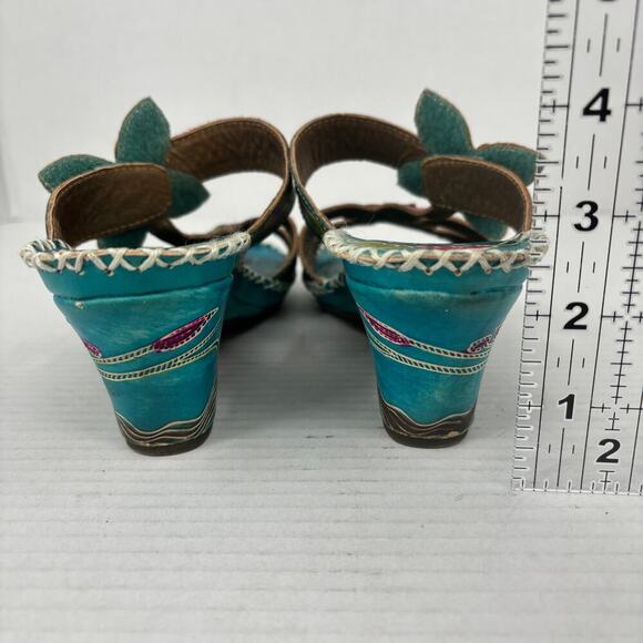 Elite by Corkys Poppy Sandals Womens Size 8 Turquoise Leather Floral Embellished - Picture 13 of 13